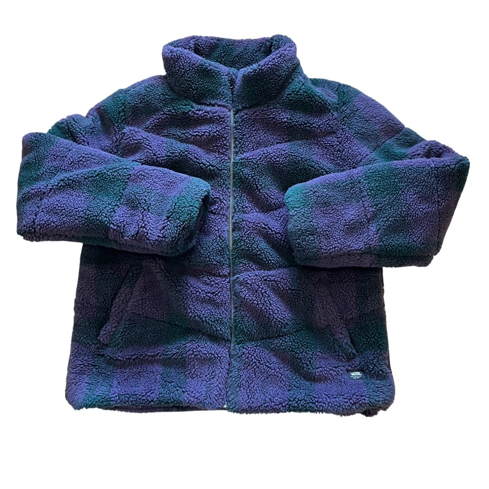 Vans Foundry Plaid H Sherpa Puffer Jacket‎ Purple Green VN000JU42LN Large NWT